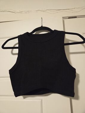 Women's Black Ribbed Crop Tank - Sleeveless High Neck